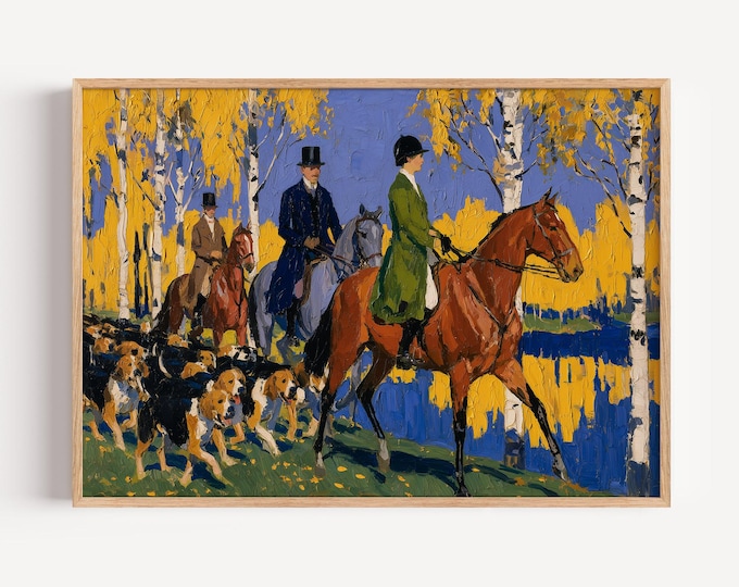 Fox Hunting Wall Art Print, English Hunt Horse Canvas, Equestrian Country Landscape, Vintage Sporting Artwork, Country Club Decor
