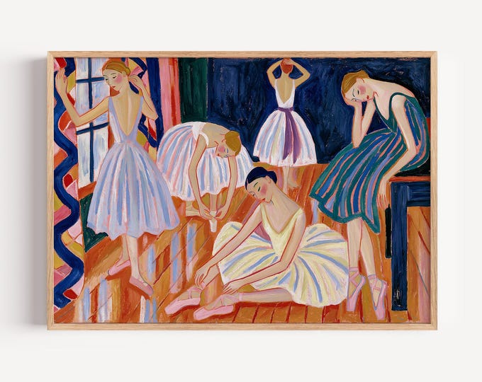 Ballerina Wall Art Print, Ballet Dancers Painting, Colorful Ballet Studio Decor, Vintage Dance Art, Girls Room Decor, Ballet Lover Gift