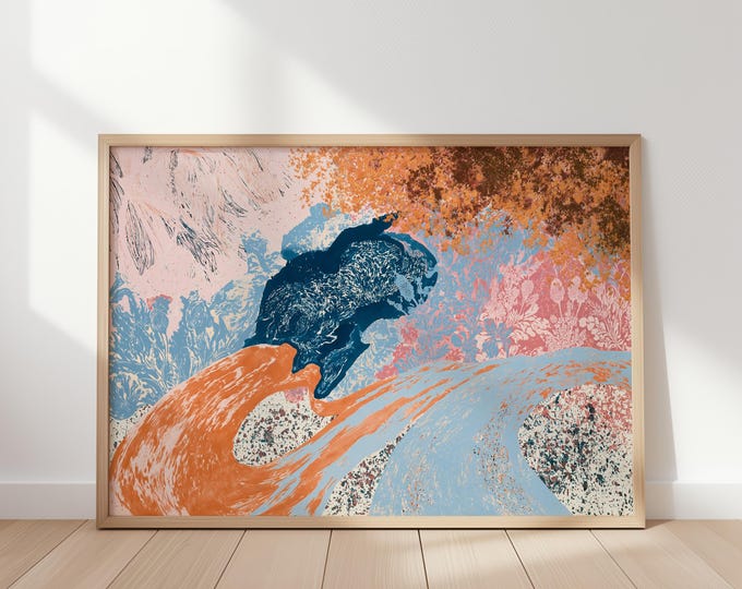 Colorful Abstract Landscape Wall Art Print, Maximalist Eclectic Home Decor, Funky Floral Painting, Vibrant Dopamine Artwork, Boho Arts