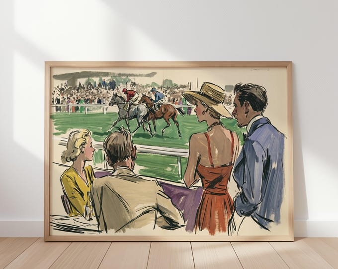 Horse Racing Wall Art Print, Equestrian Canvas Print, Jockey Race Track Artwork, Vintage Sporting Wall Decor, Kentucky Derby Poster