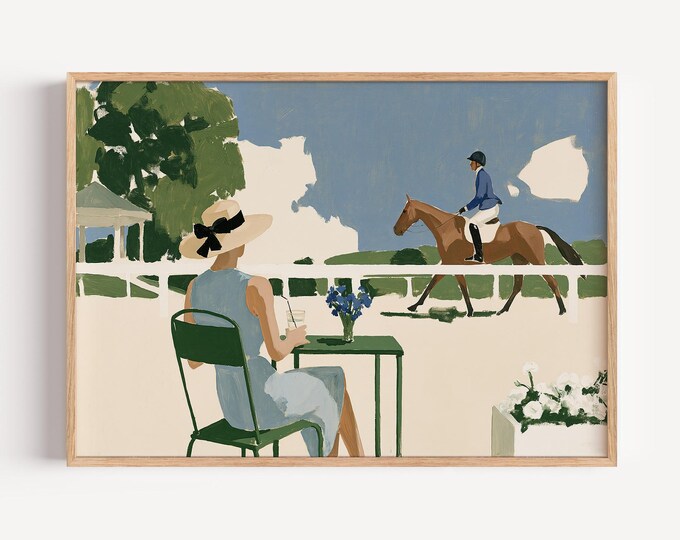 Equestrian Wall Art Print, Horse Show Canvas Print, Country Club Decor, Preppy Equestrian Artwork, Derby Day Horse Painting