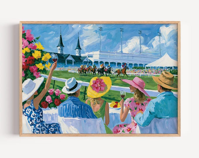 Horse Racing Wall Art Print, Equestrian Canvas Print, Jockey Race Track Artwork, Vintage Sporting Wall Decor, Kentucky Derby Poster