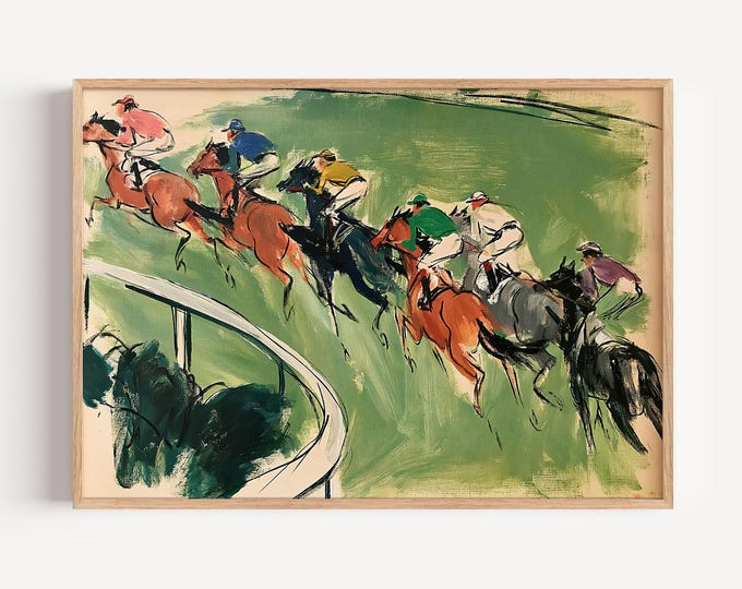 Horse Racing Wall Art Print, Equestrian Canvas Print, Jockey Race Track Artwork, Vintage Sporting Wall Decor, Kentucky Derby Poster