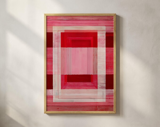 Abstract Red Pink Wall Art Print, Modern Minimalist Abstract Canvas Print, Blush Color Block Wall Decor, Contemporary Living Room Art