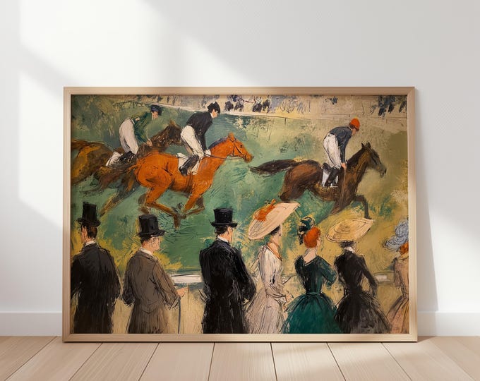 Vintage Horse Racing Print, Impressionist Equestrian Wall Art, Old Money Aesthetic Decor, Antique Jockey Painting, Classic Sporting Wall Art