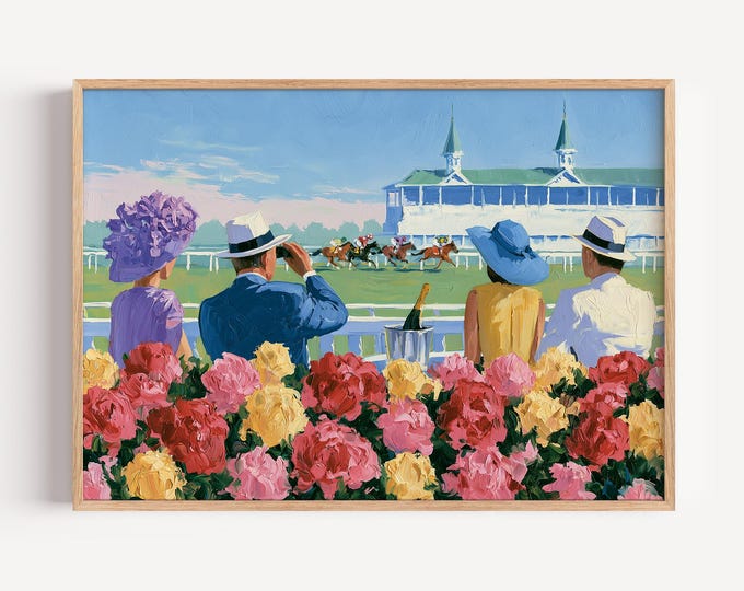 Horse Racing Wall Art Print, Equestrian Canvas Print, Jockey Race Track Artwork, Vintage Sporting Wall Decor, Kentucky Derby Poster