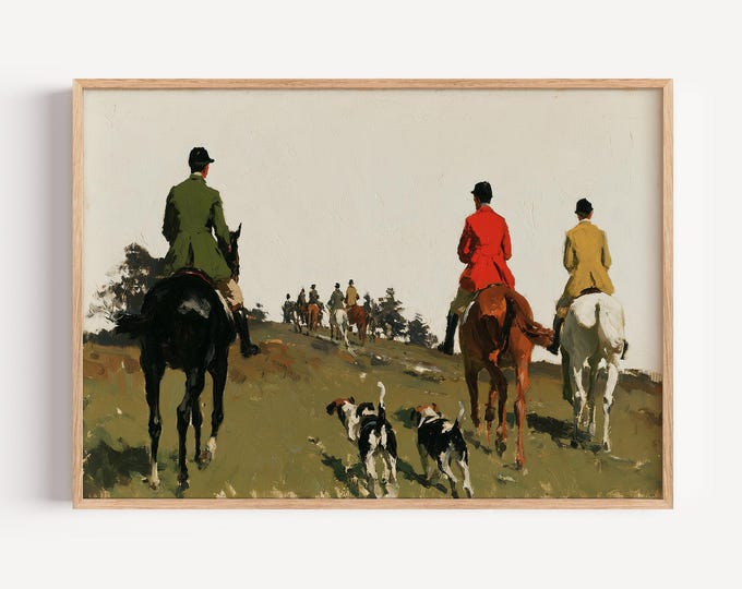 Fox Hunting Wall Art Print, English Hunt Horse Canvas, Equestrian Country Landscape, Vintage Sporting Artwork, Country Club Decor