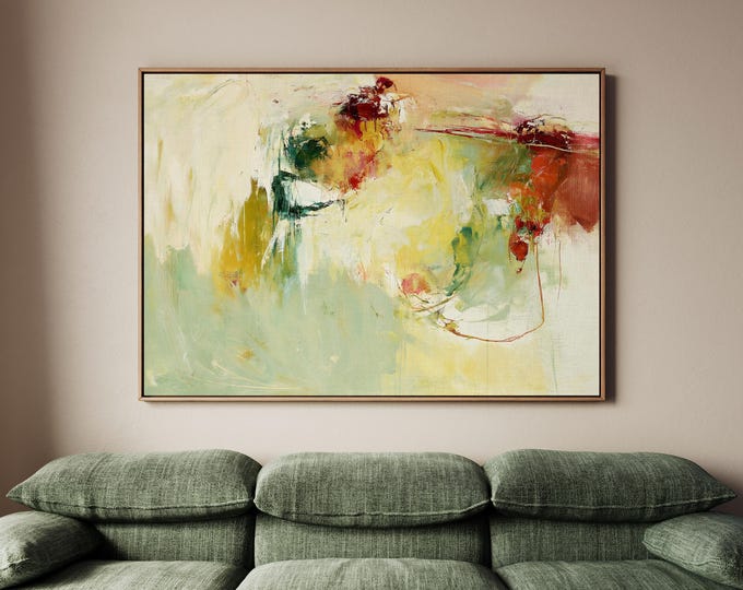 Green Abstract Wall Art Print, Colorful Botanical Painting, Modern Contemporary Art Print, Large Spring Floral Canvas, Living Room Decor