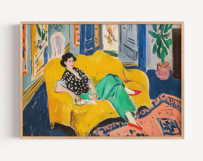Colorful Woman Wall Art, Fauvism Style Canvas Print, Modern Living Room Decor, Large Art Print, Matisse Style Inspired