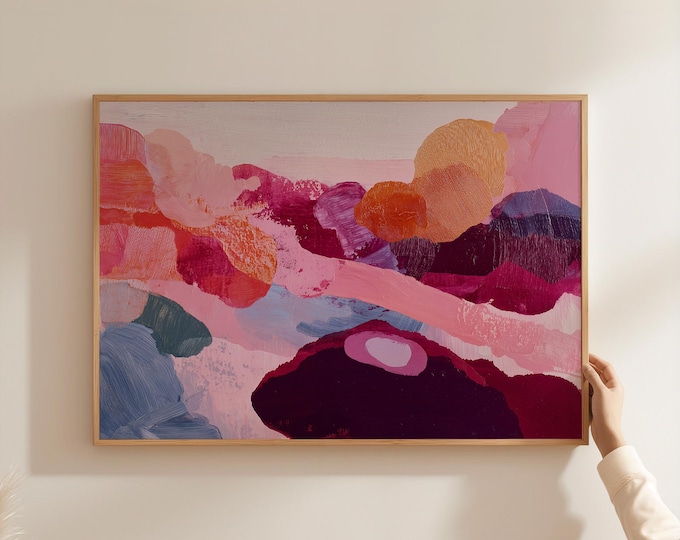 Vibrant Pink Abstract Wall Art Print, Magenta and Coral Framed Wall Art, Colorful Organic Shapes Canvas, Contemporary Living Room Decor