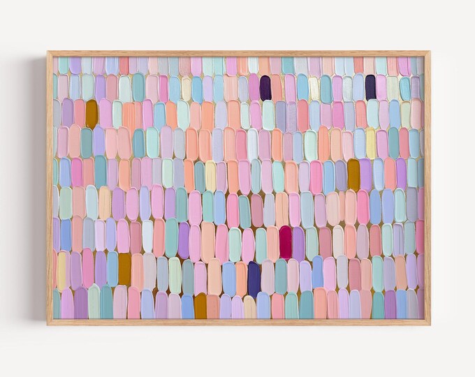 Colorful Pastel Abstract Wall Art Print, Impasto Brushstroke Framed Wall Art, Textured Rainbow Canvas Decor, Dopamine Room Painting