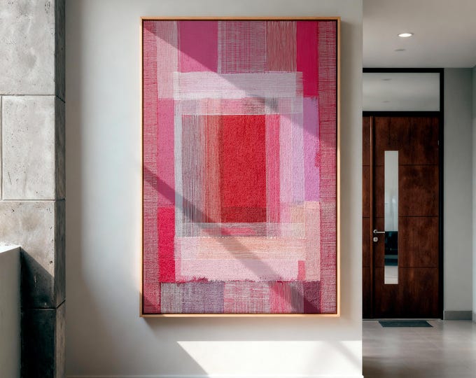 Abstract Red Pink Wall Art Print, Modern Minimalist Abstract Canvas Print, Blush Color Block Wall Decor, Contemporary Living Room Art