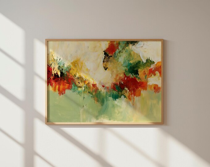 Green Abstract Wall Art Print, Colorful Botanical Painting, Modern Contemporary Art Print, Large Spring Floral Canvas, Living Room Decor