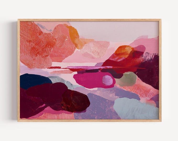 Vibrant Pink Abstract Wall Art Print, Magenta and Coral Framed Wall Art, Colorful Organic Shapes Canvas, Contemporary Living Room Decor