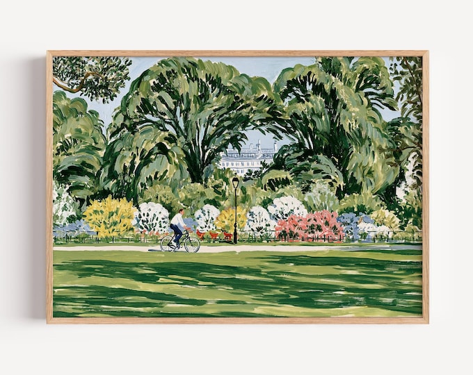 Whimsical Landscape Wall Art Print, Colorful Park Painting, Bicycle Art, Folk Art Landscape, Cottagecore Wall Decor, Nature Print