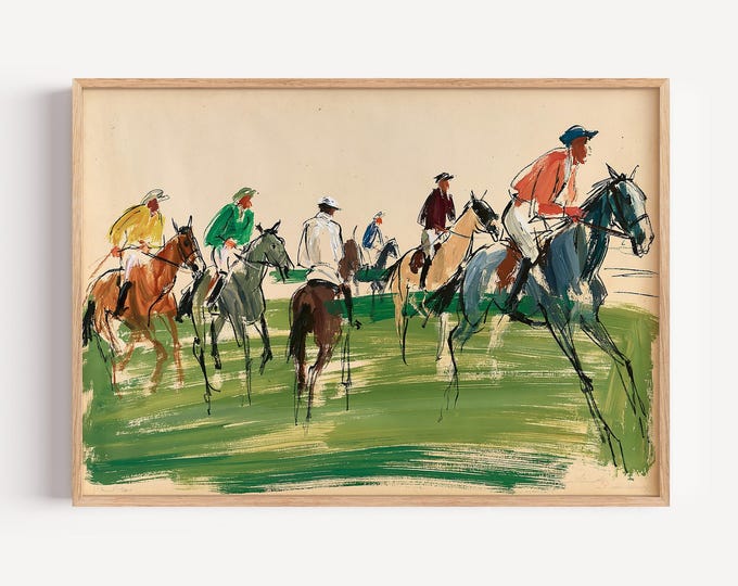 Equestrian Wall Art Print, Horse Rider Canvas Print, Vintage Horse Painting, English Riding Decor, Country Club Artwork, Preppy Art