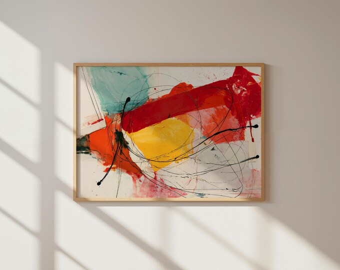 Abstract Wall Art Print, Red Yellow Abstract Painting, Modern Expressionist Art, Contemporary Wall Decor, Mid Century Modern Art