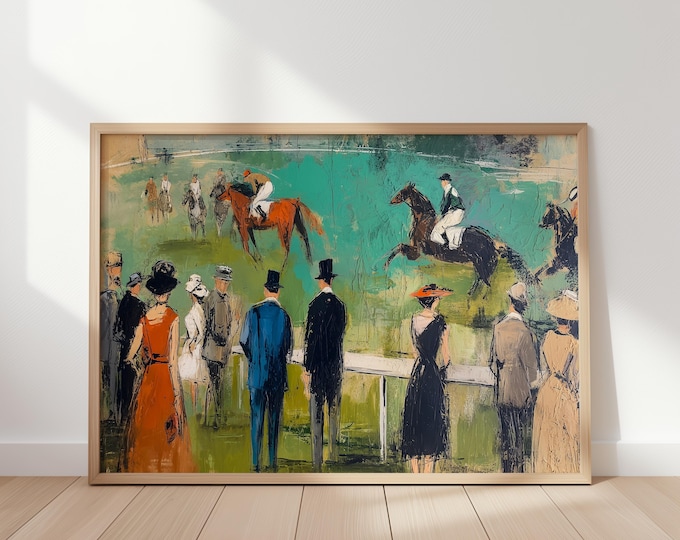 Vintage Horse Racing Print, Impressionist Equestrian Wall Art, Old Money Aesthetic Decor, Antique Jockey Painting, Classic Sporting Wall Art