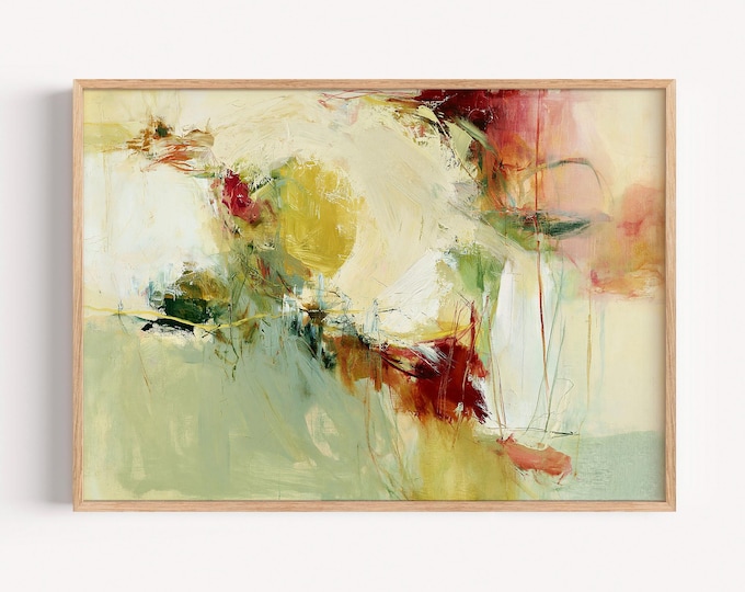Green Abstract Wall Art Print, Colorful Botanical Painting, Modern Contemporary Art Print, Large Spring Floral Canvas, Living Room Decor