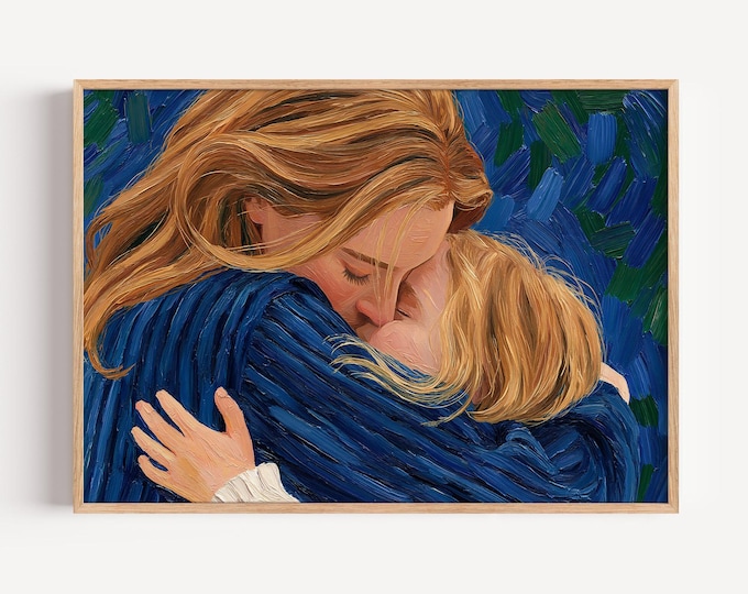 Mother Daughter Wall Art Print, Motherhood Oil Painting, Colorful Figurative Art, Mom & Child Portrait, Family Wall Decor, Mothers Day Gift