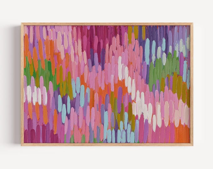 Colorful Pastel Abstract Wall Art Print, Impasto Brushstroke Framed Wall Art, Textured Rainbow Canvas Decor, Dopamine Room Painting