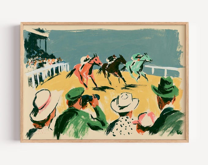 Horse Racing Wall Art Print, Equestrian Canvas Print, Jockey Race Track Artwork, Vintage Sporting Wall Decor, Kentucky Derby Poster