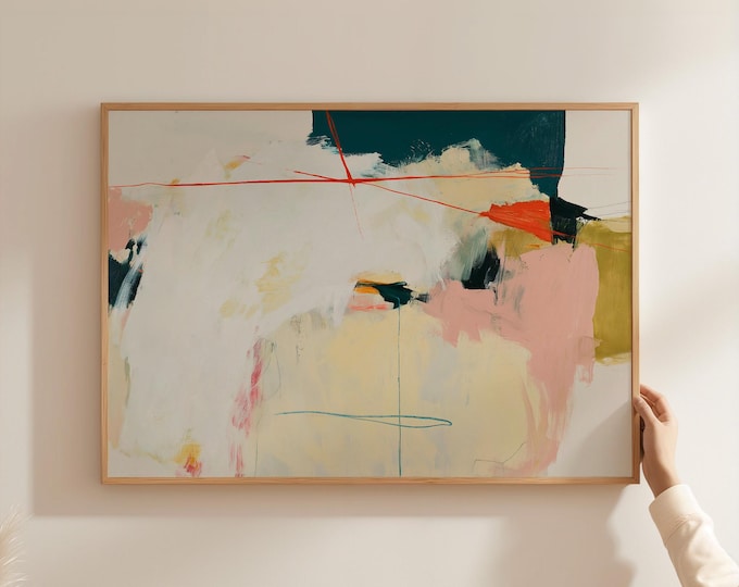 Neutral Abstract Wall Art Print, Blush Pink Abstract Painting, Modern Minimalist Art Print, Large Contemporary Canvas Wall Decor