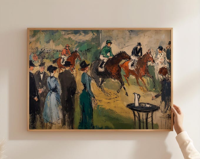Vintage Horse Racing Print, Impressionist Equestrian Wall Art, Old Money Aesthetic Decor, Antique Jockey Painting, Classic Sporting Wall Art