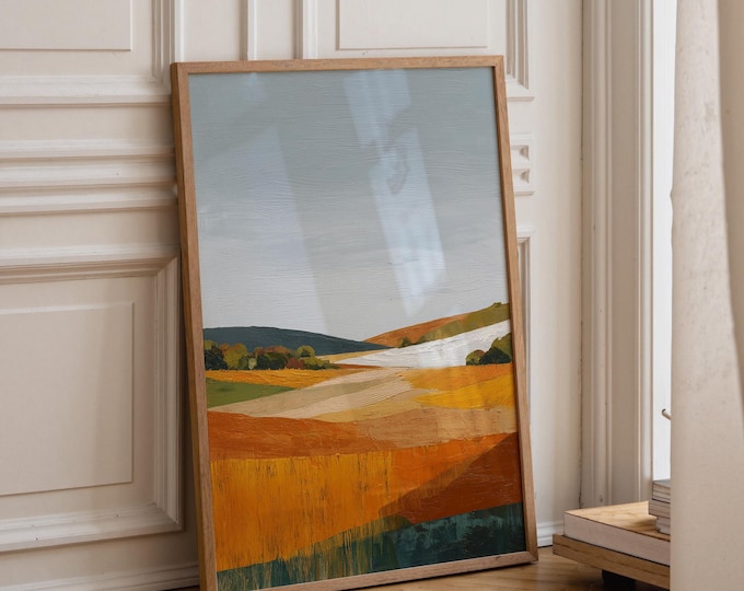 Abstract Landscape Wall Art Print, Neutral Oil Painting Print, Framed Canvas Wall Art, Modern Living Room Decor