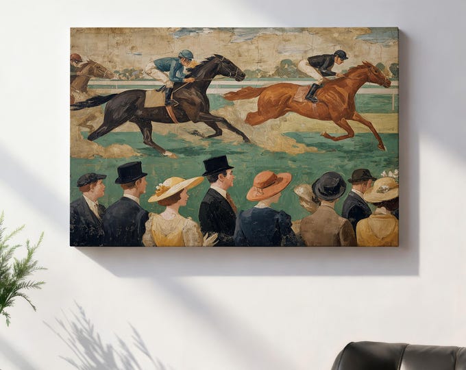 Vintage Horse Racing Print, Impressionist Equestrian Wall Art, Old Money Aesthetic Decor, Antique Jockey Painting, Classic Sporting Wall Art