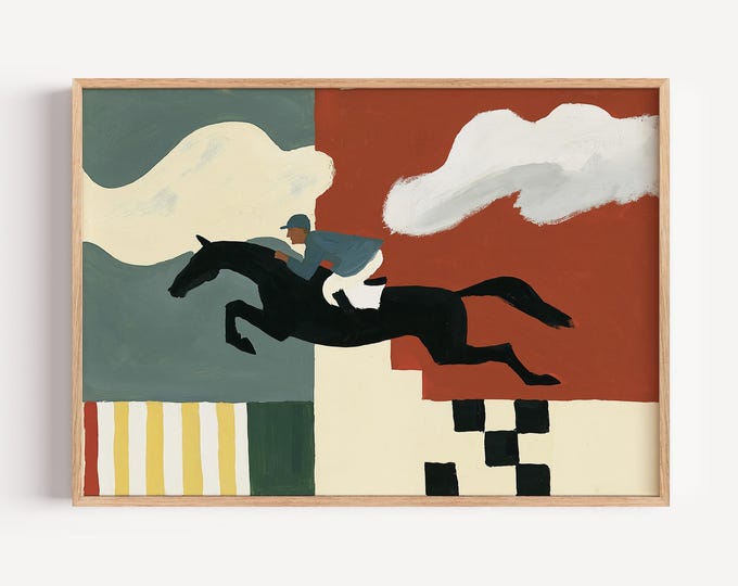 Equestrian Wall Art Print, Horse Jumping Oil Painting, Equestrian Decor, Show Jumping Art, Horse Rider Print, English Country Wall Decor