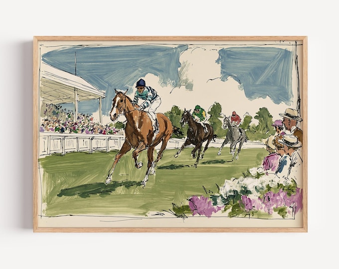 Horse Racing Wall Art Print, Equestrian Canvas Print, Jockey Race Track Artwork, Vintage Sporting Wall Decor, Kentucky Derby Poster