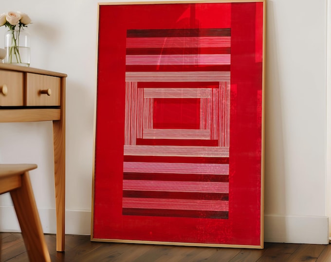 Abstract Red Pink Wall Art Print, Modern Minimalist Abstract Canvas Print, Blush Color Block Wall Decor, Contemporary Living Room Art