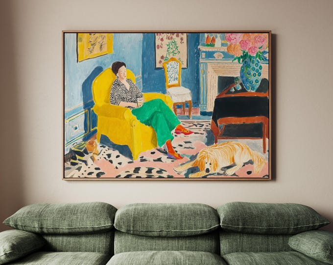 Colorful Woman Wall Art, Fauvism Style Canvas Print, Modern Living Room Decor, Large Art Print, Matisse Style Inspired