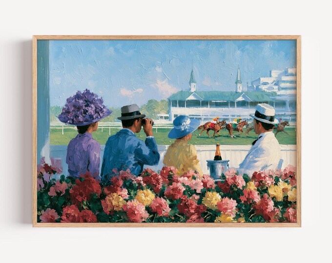 Horse Racing Wall Art Print, Equestrian Canvas Print, Jockey Race Track Artwork, Vintage Sporting Wall Decor, Kentucky Derby Poster