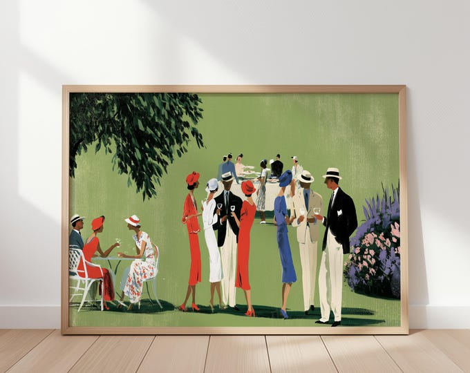 Garden Party Wall Art Print, Vintage Impressionist Picnic Painting, Old Money Decor, English Garden Canvas, Country Club Wall Art