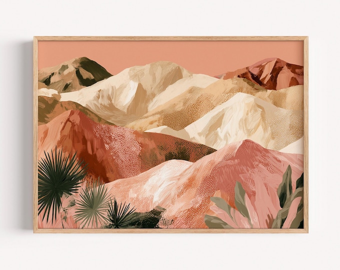 Desert Mountain Wall Art Print, Southwestern Landscape Print, Terracotta Boho Wall Decor, Neutral Desert Canvas Art, Modern Southwest Art