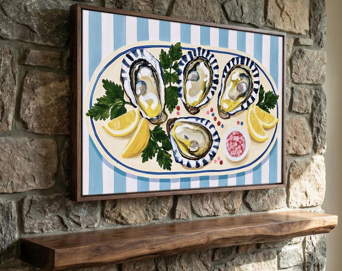 Oyster Wall Art Print, Coastal Kitchen Decor, Oyster Painting, Seafood Wall Art, French Bistro Canvas, Beach House Dining Room Decor