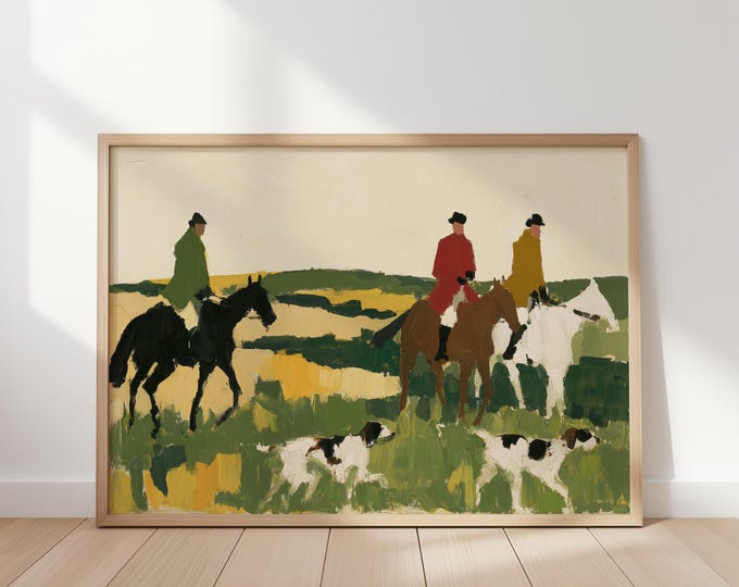 Fox Hunting Wall Art Print, English Hunt Horse Canvas, Equestrian Country Landscape, Vintage Sporting Artwork, Country Club Decor