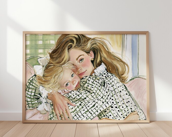 Mother Daughter Wall Art Print, Motherhood Oil Painting, Colorful Figurative Art, Mom & Child Portrait, Family Wall Decor, Mothers Day Gift