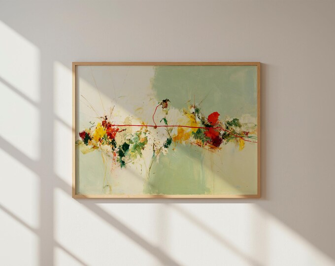 Green Abstract Wall Art Print, Colorful Botanical Painting, Modern Contemporary Art Print, Large Spring Floral Canvas, Living Room Decor