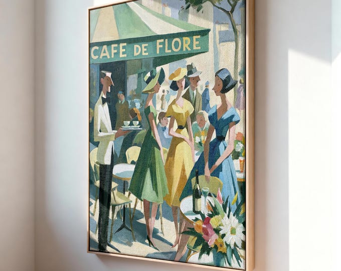 Vintage Paris Café Wall Art Print, French Bistro Painting, Parisian Street Scene Decor, Restaurant Wall Decor, Coffee Shop Artwork