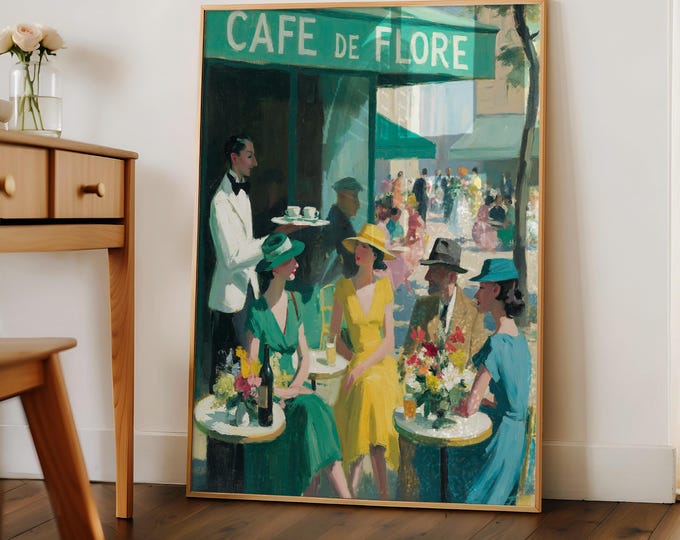 Vintage Paris Café Wall Art Print, French Bistro Painting, Parisian Street Scene Decor, Restaurant Wall Decor, Coffee Shop Artwork