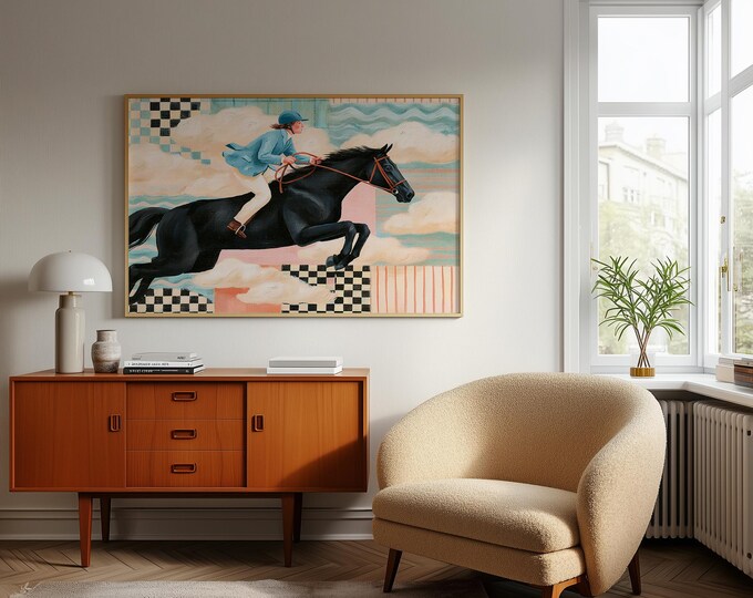 Equestrian Wall Art Print, Horse Jumping Oil Painting, Equestrian Decor, Show Jumping Art, Horse Rider Print, English Country Wall Decor