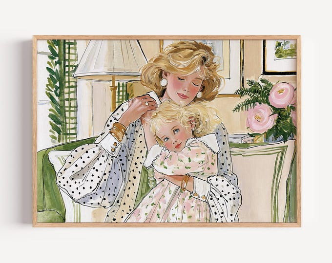 Mother Daughter Wall Art Print, Motherhood Oil Painting, Colorful Figurative Art, Mom & Child Portrait, Family Wall Decor, Mothers Day Gift