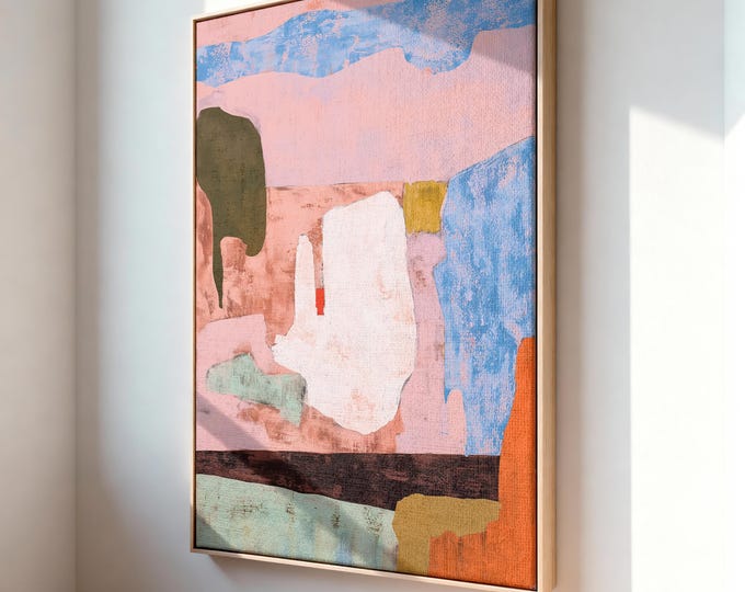 Modern Abstract Pastel Pink Wall Art, Colorful Organic Shapes Print, Large Textured Contemporary Painting, Mid Century Gallery Wall Decor