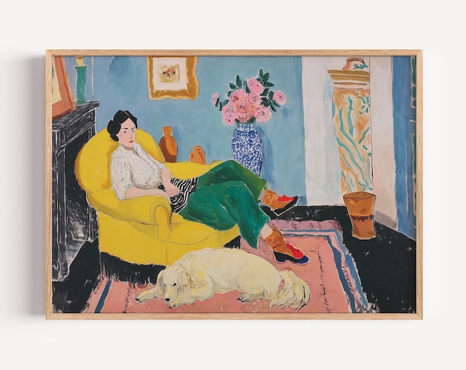 Colorful Woman Wall Art, Fauvism Style Canvas Print, Modern Living Room Decor, Large Art Print, Matisse Style Inspired