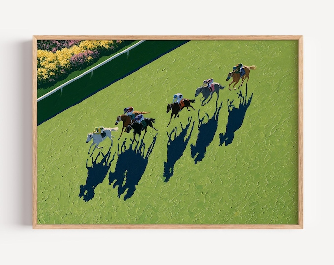 Aerial Horse Race Equestrian Scene Wall Art Print For Racing Fans, Stable Decor Gift Idea