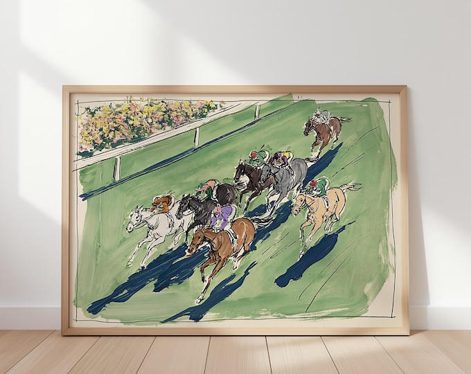 Horse Racing Wall Art Print, Equestrian Canvas Print, Jockey Race Track Artwork, Vintage Sporting Wall Decor, Kentucky Derby Poster