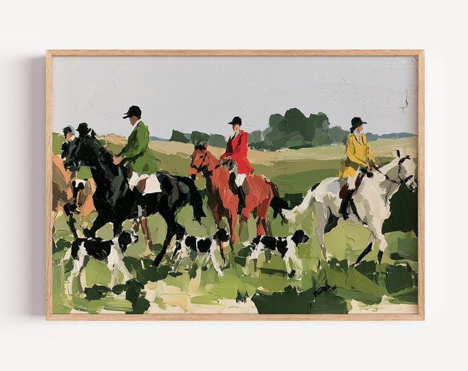 Fox Hunting Wall Art Print, English Hunt Horse Canvas, Equestrian Country Landscape, Vintage Sporting Artwork, Country Club Decor